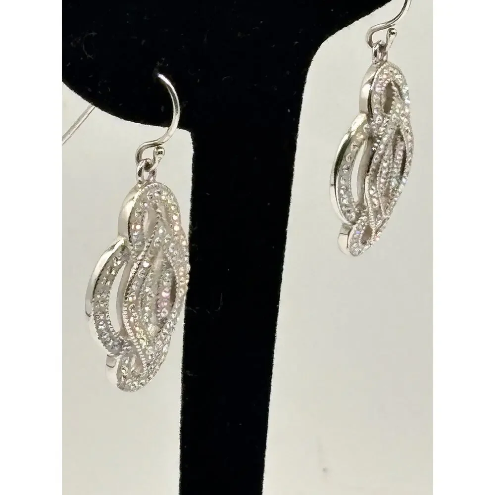 Sterling Silver CZ Fancy Flower‎ Dangle Earrings 6.9g
